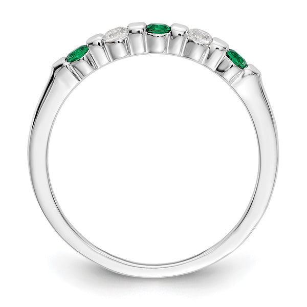14K White Gold Diamond & Emerald Band - 1/10 Carat