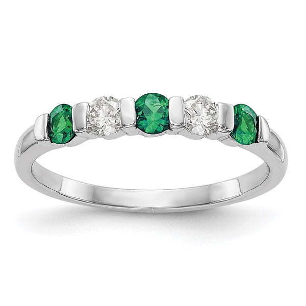 14K White Gold Diamond & Emerald Eternity Band, 1/5 Carat Total Weight