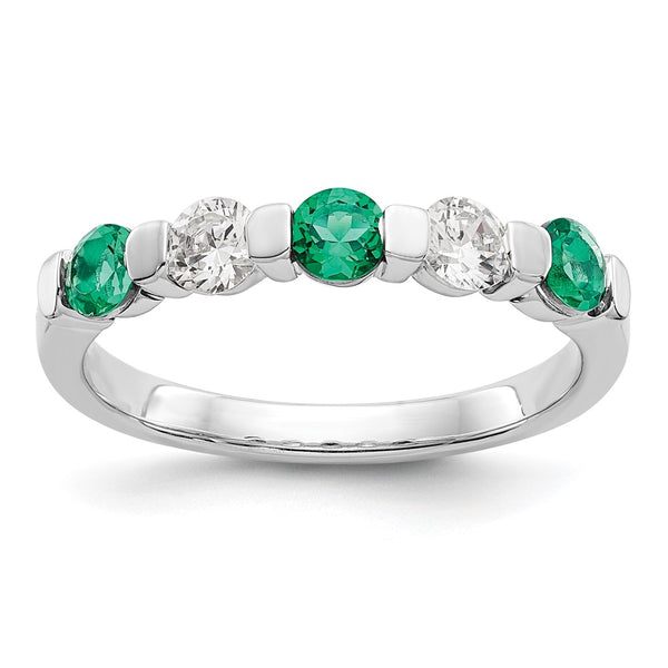 14K White Gold 1/3 Carat Diamond & Emerald Eternity Band