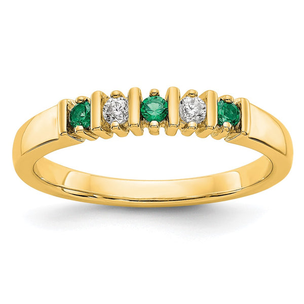 14K Yellow Gold Diamond & Emerald Eternity Band, 1/15 Carat