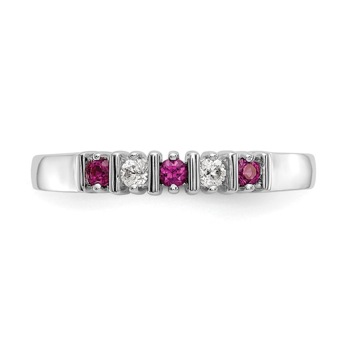 Shop Stylish 14K White Gold Diamond & Ruby Full Band Ring - 1/15 Carat-4