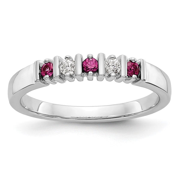 Shop Stylish 14K White Gold Diamond & Ruby Full Band Ring - 1/15 Carat
