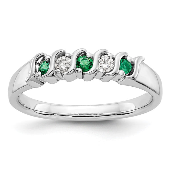 14K White Gold Diamond & Emerald Eternity Band - 1/10 Carat
