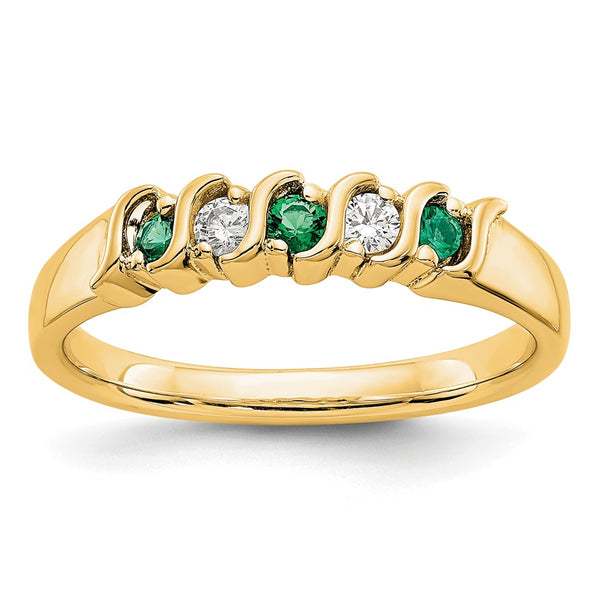 14K Yellow Gold Eternity Band with 1/10 Carat Diamond & Emerald