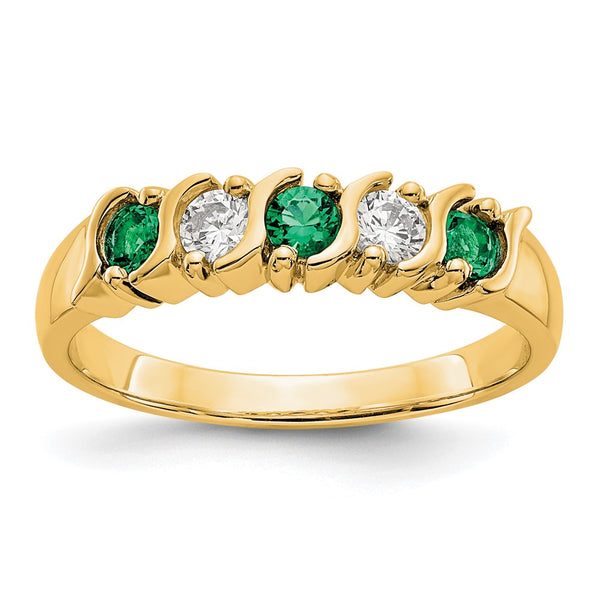 14K Gold Diamond & Emerald Eternity Band, 1/5 Carat