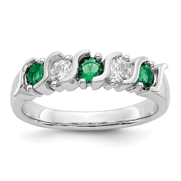14K White Gold Eternity Band with 1/3 Carat Diamond & Emerald