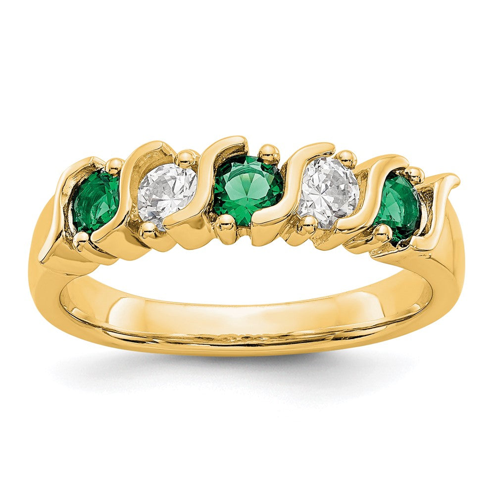 Shop 14K Yellow Gold Eternity Band with 1/3 Carat Diamonds & Emeralds - Stylish Luxury!