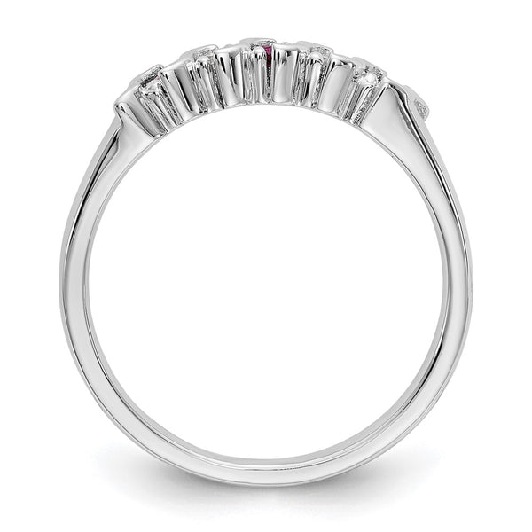 14K White Gold Diamond & Ruby Full Band Ring - 1/10 Carat Diamonds