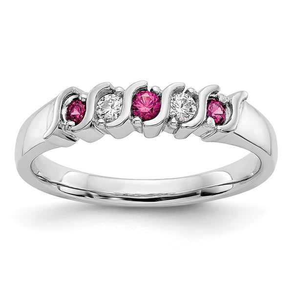 14K White Gold Diamond & Ruby Full Band Ring - 1/10 Carat Diamonds
