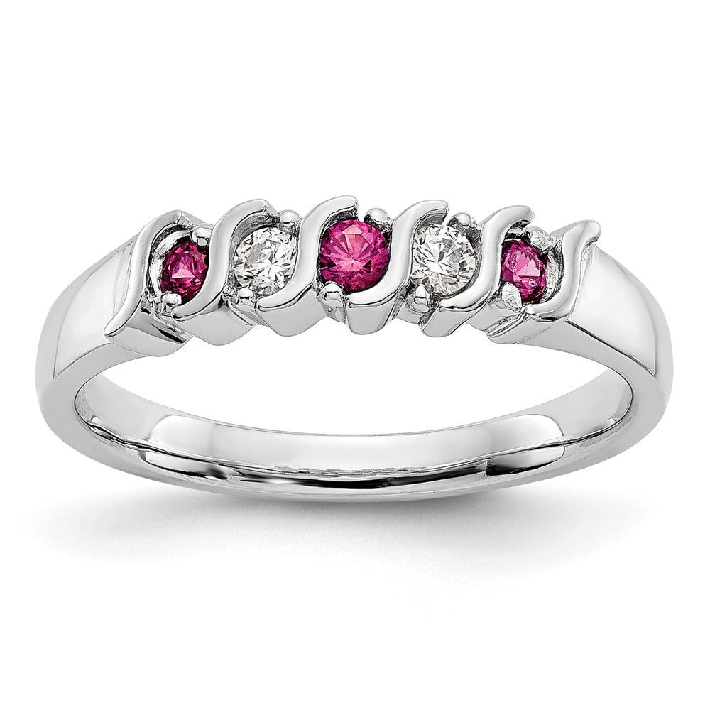 Buy Stylish 14K White Gold Diamond & Ruby Full Band Ring - 1/10 Carat Diamonds