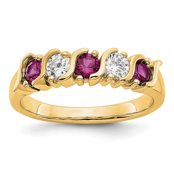 14K Yellow Gold Eternity Band with 1/3 Carat Diamonds & Rubies