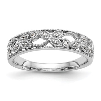 Exclusive 14K White Gold Leaf Wedding Band with 1/20 Carat Diamonds - Stylish Value