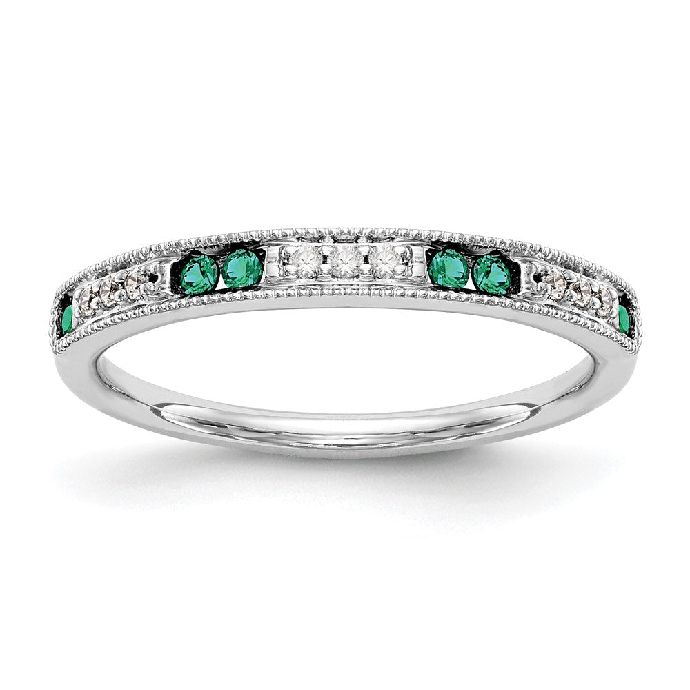 Buy Exclusive 14K White Gold Wedding Band with Diamonds & Emeralds - 1/20 Carat