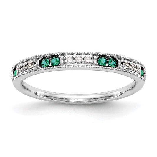 Buy Exclusive 14K White Gold Wedding Band with Diamonds & Emeralds - 1/20 Carat