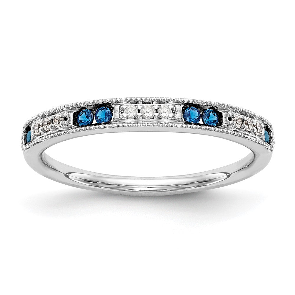 Buy Stylish 14K White Gold Wedding Band with Diamonds & Sapphires - 1/20 CT