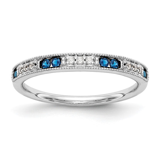 Buy Stylish 14K White Gold Wedding Band with Diamonds & Sapphires - 1/20 CT