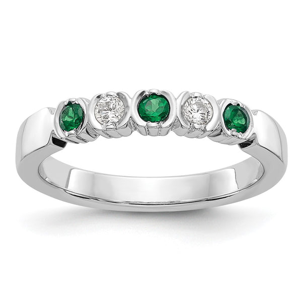 14K White Gold Diamond & Emerald Full Band - 1/10 Carat
