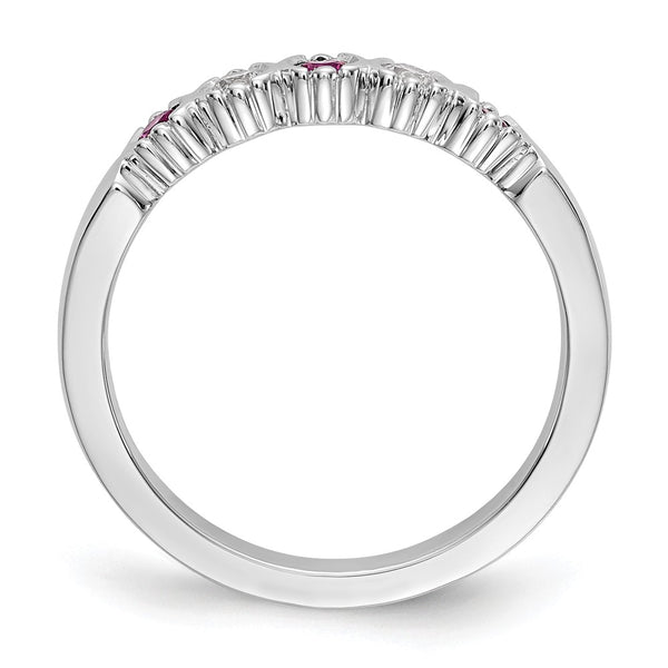 14K White Gold Ruby & Diamond Full Band Ring - 1/10 Carat