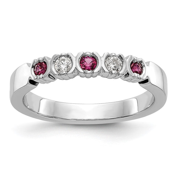 14K White Gold Ruby & Diamond Full Band Ring - 1/10 Carat