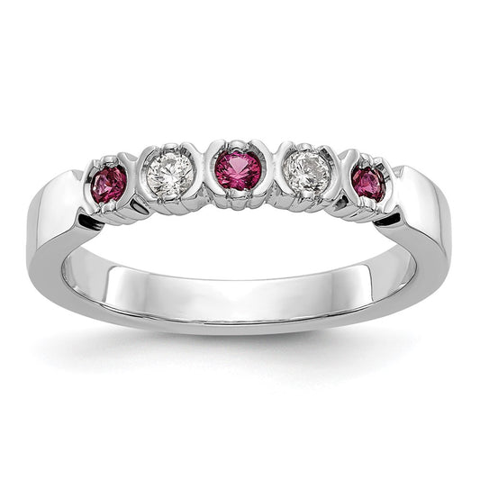 Exclusive 14K White Gold Ruby & Diamond Full Band Ring - 1/10 Carat Luxury