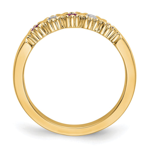 14K Yellow Gold Diamond & Ruby Full Band Ring, 1/10 Carat Diamonds