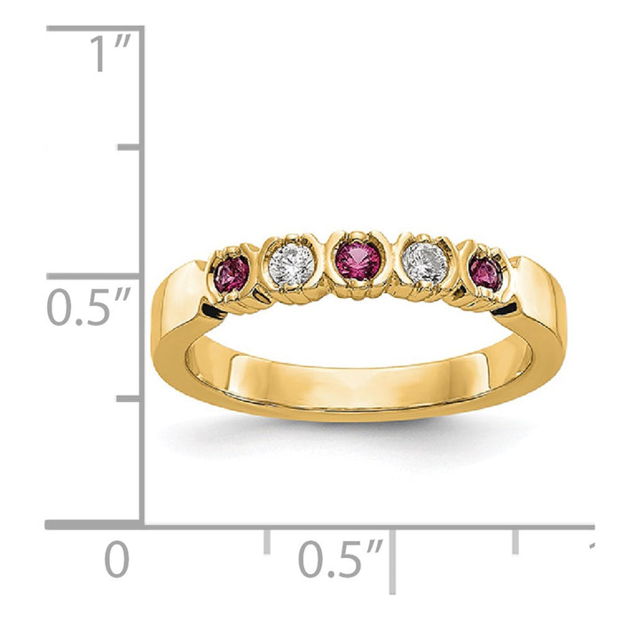 Buy Stylish 14K Yellow Gold Diamond & Ruby Full Band Ring, 1/10 Carat Diamonds-3