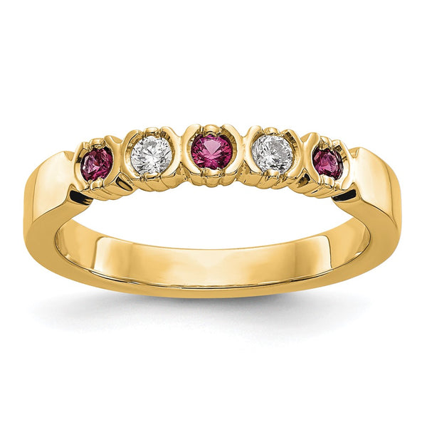 14K Yellow Gold Diamond & Ruby Full Band Ring, 1/10 Carat Diamonds