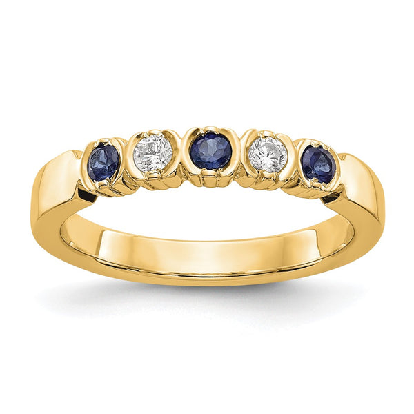 14K Yellow Gold Band with 1/10 Carat Diamonds & Sapphires