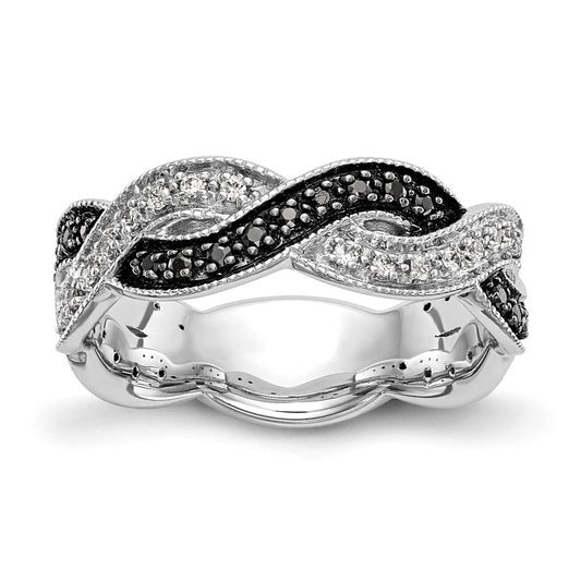 Buy 14K White Gold Twisted Band Ring - 1/3 Carat Black & White Diamonds, Stylish Value!