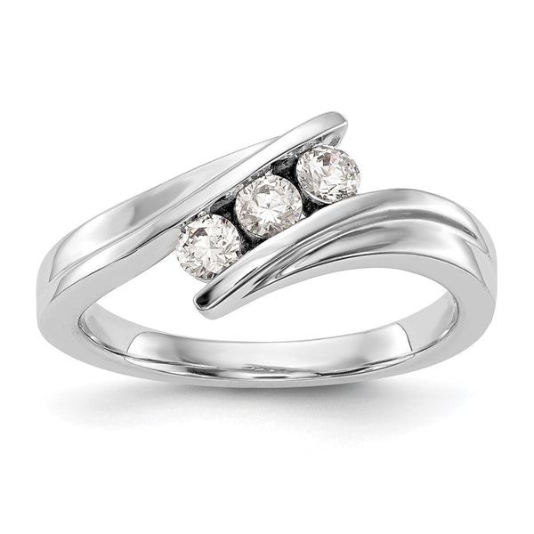 14K White Gold 3-Stone Bypass Diamond Ring for 3-3.0mm Stones