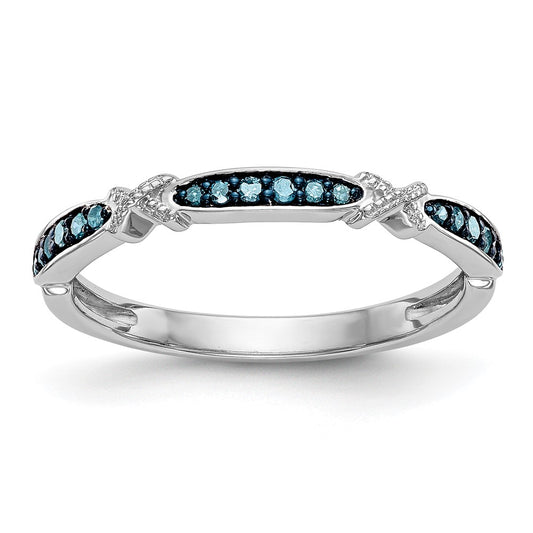 Buy Stylish 14K White Gold X-Design Band with 1/10 Carat Blue Diamonds