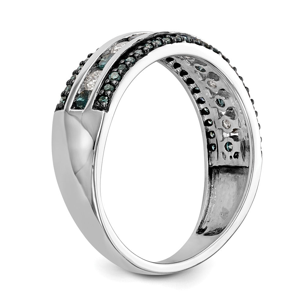 Buy Exclusive 14K White Gold Channel Set Band with 3/4 Carat Blue & White Diamonds - Stylish Luxury!