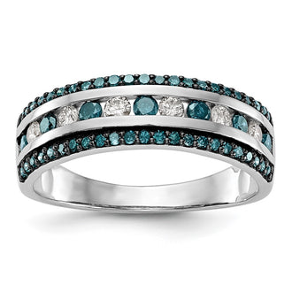 Buy Exclusive 14K White Gold Channel Set Band with 3/4 Carat Blue & White Diamonds - Stylish Luxury!