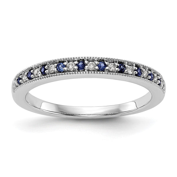 14K White Gold Full Band with 1/10 Carat Diamonds & Sapphires