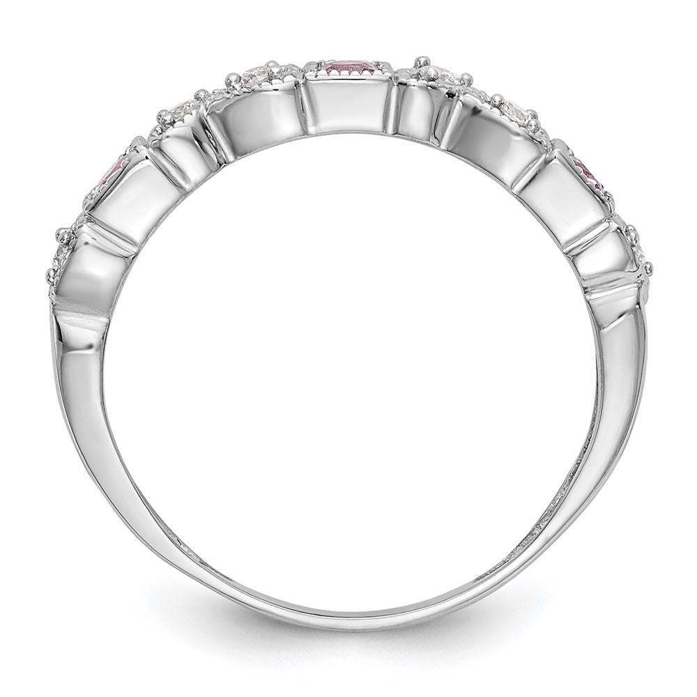 Exclusive 14K White Gold Heart Band - 1/10 Carat Diamond & Pink Sapphires, Stylish!