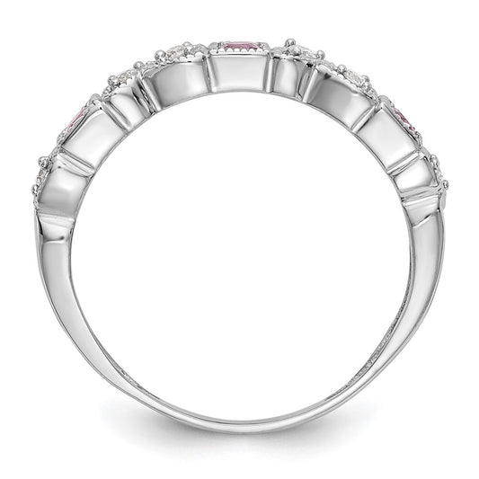 Exclusive 14K White Gold Heart Band - 1/10 Carat Diamond & Pink Sapphires, Stylish!
