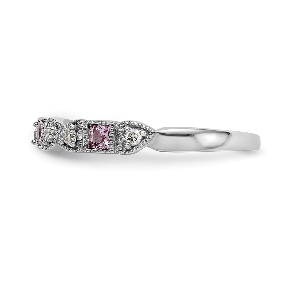 Exclusive 14K White Gold Heart Band - 1/10 Carat Diamond & Pink Sapphires, Stylish!