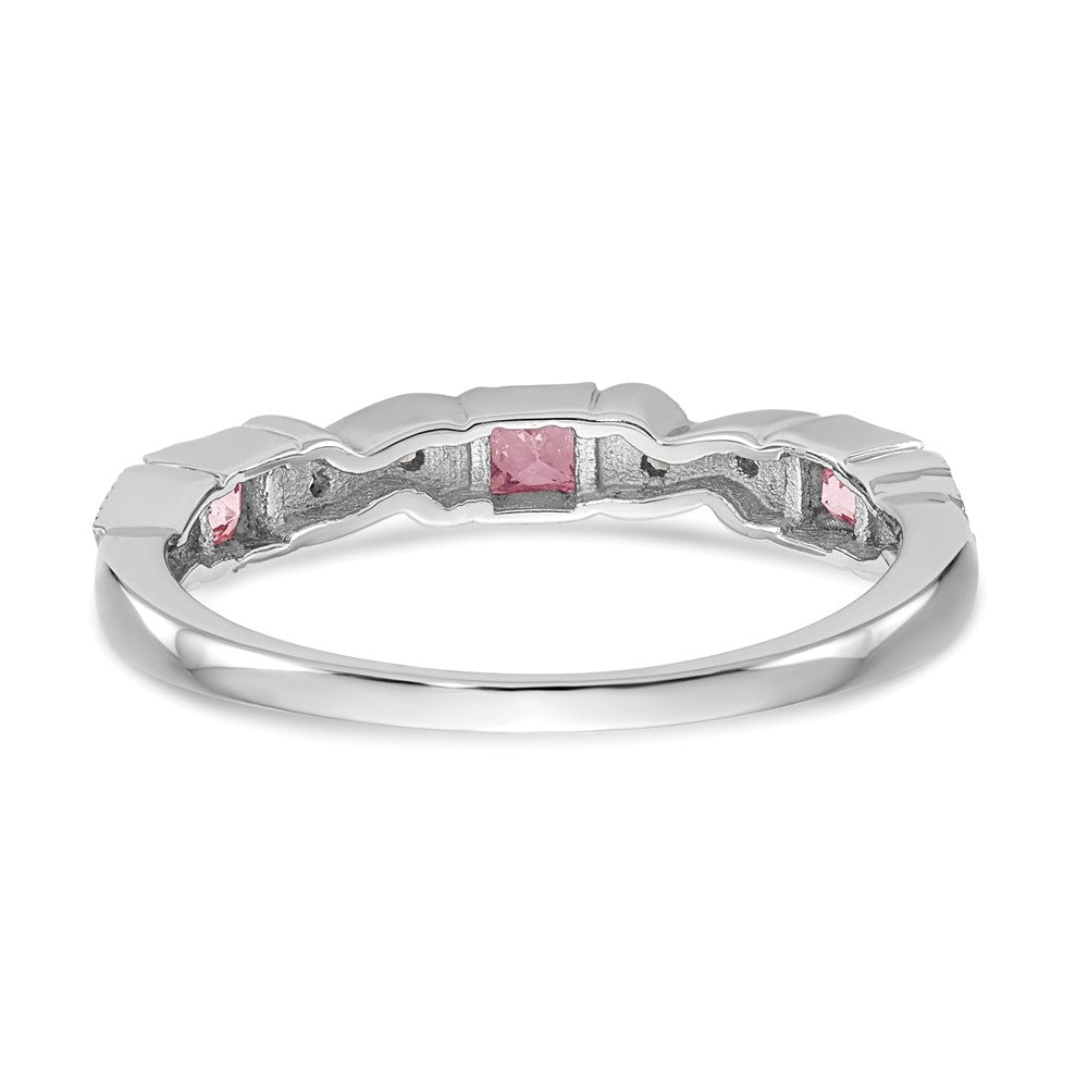 Exclusive 14K White Gold Heart Band - 1/10 Carat Diamond & Pink Sapphires, Stylish!