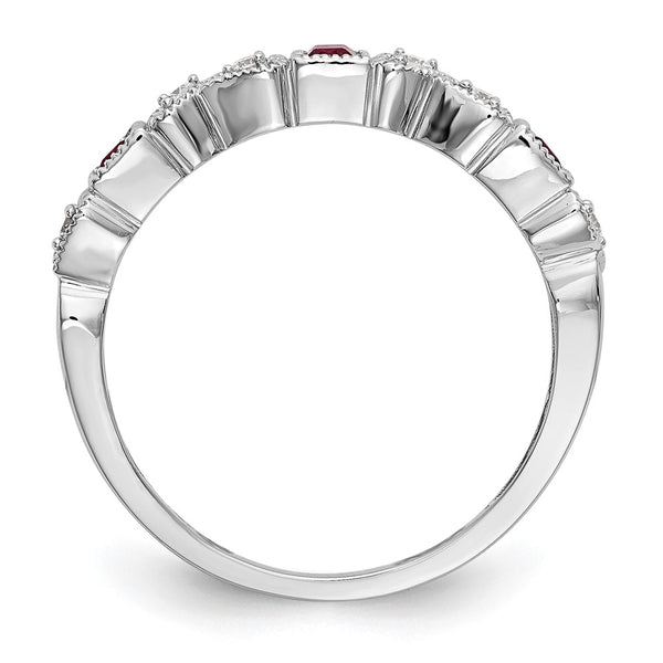 14K White Gold Heart-Shaped Band with 1/10 Carat Diamond & Ruby