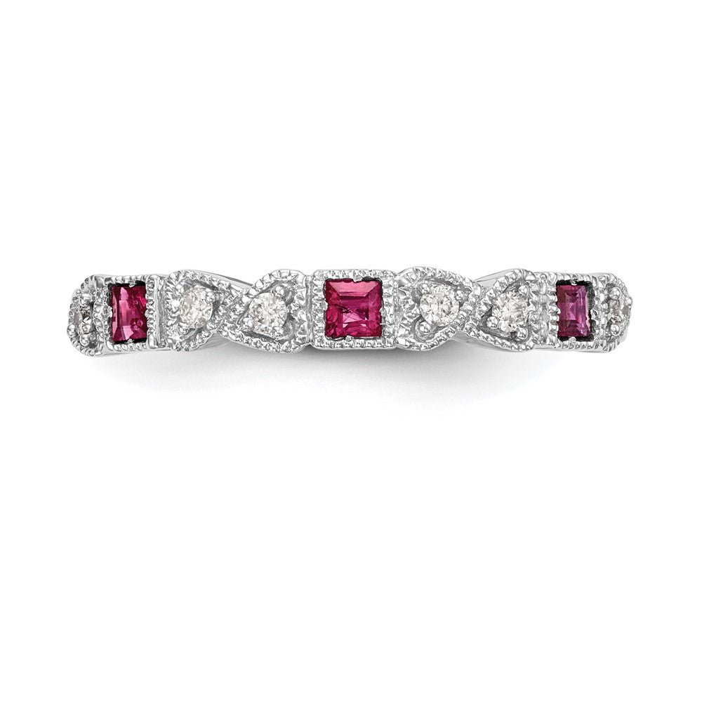 Shop Stylish 14K White Gold Heart-Shaped Band with 1/10 Carat Diamond & Ruby