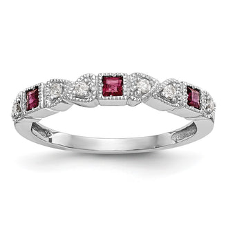 Shop Stylish 14K White Gold Heart-Shaped Band with 1/10 Carat Diamond & Ruby