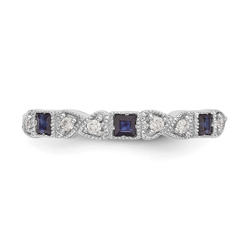 Buy Stylish 14K White Gold Heart-Shaped Band with 1/10 Carat Diamond & Blue Sapphire
