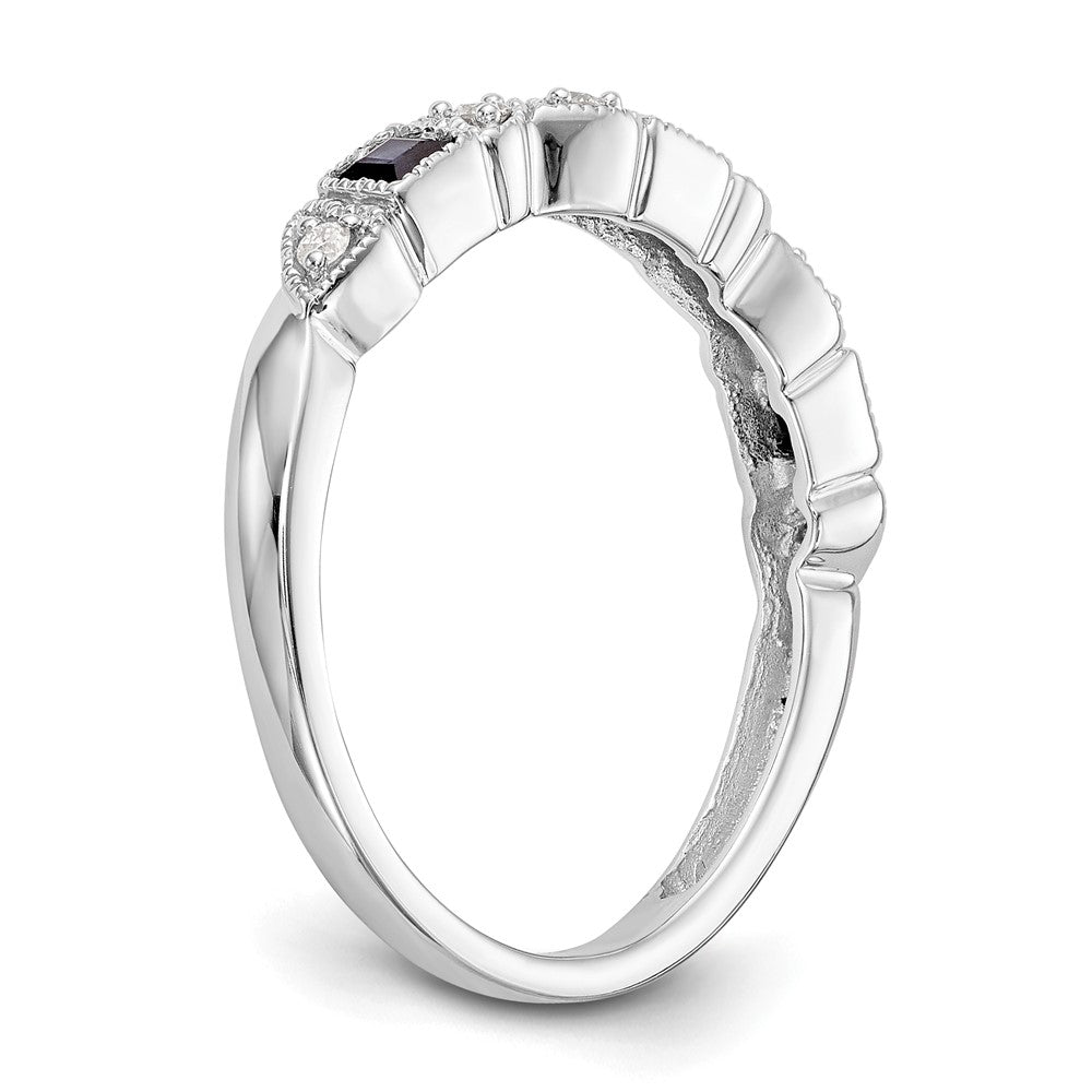 Buy Stylish 14K White Gold Heart-Shaped Band with 1/10 Carat Diamond & Blue Sapphire