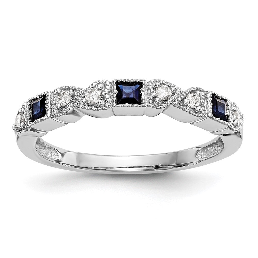 Buy Stylish 14K White Gold Heart-Shaped Band with 1/10 Carat Diamond & Blue Sapphire