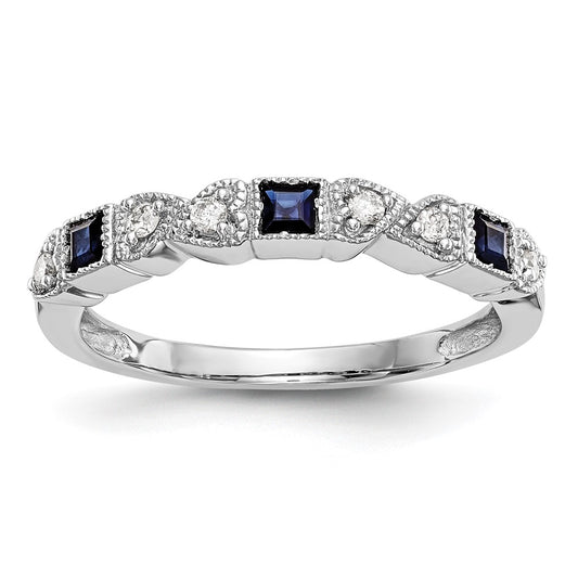 Buy Stylish 14K White Gold Heart-Shaped Band with 1/10 Carat Diamond & Blue Sapphire