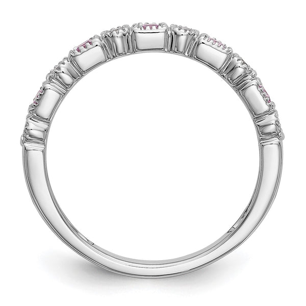 14K White Gold Diamond & Pink Sapphire Band - 1/10 Carat Diamonds