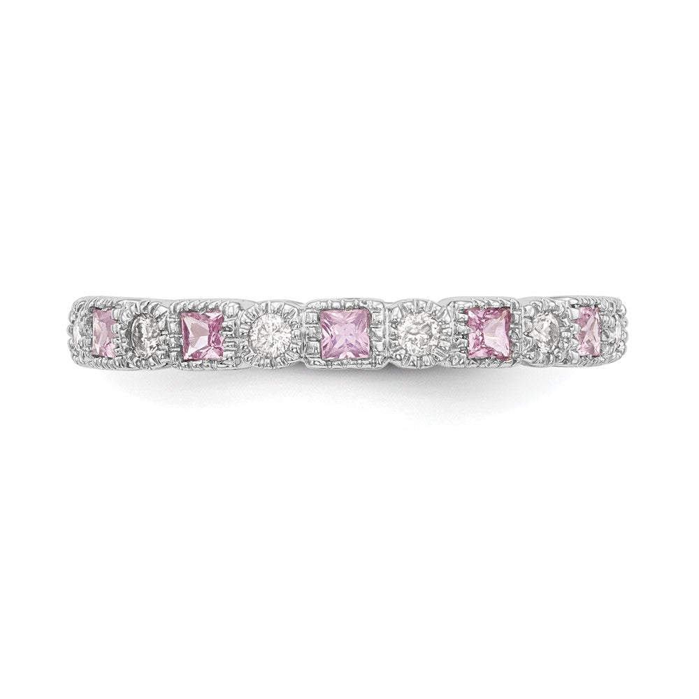 Shop Stylish 14K White Gold Diamond & Pink Sapphire Band - 1/10 Carat Diamonds