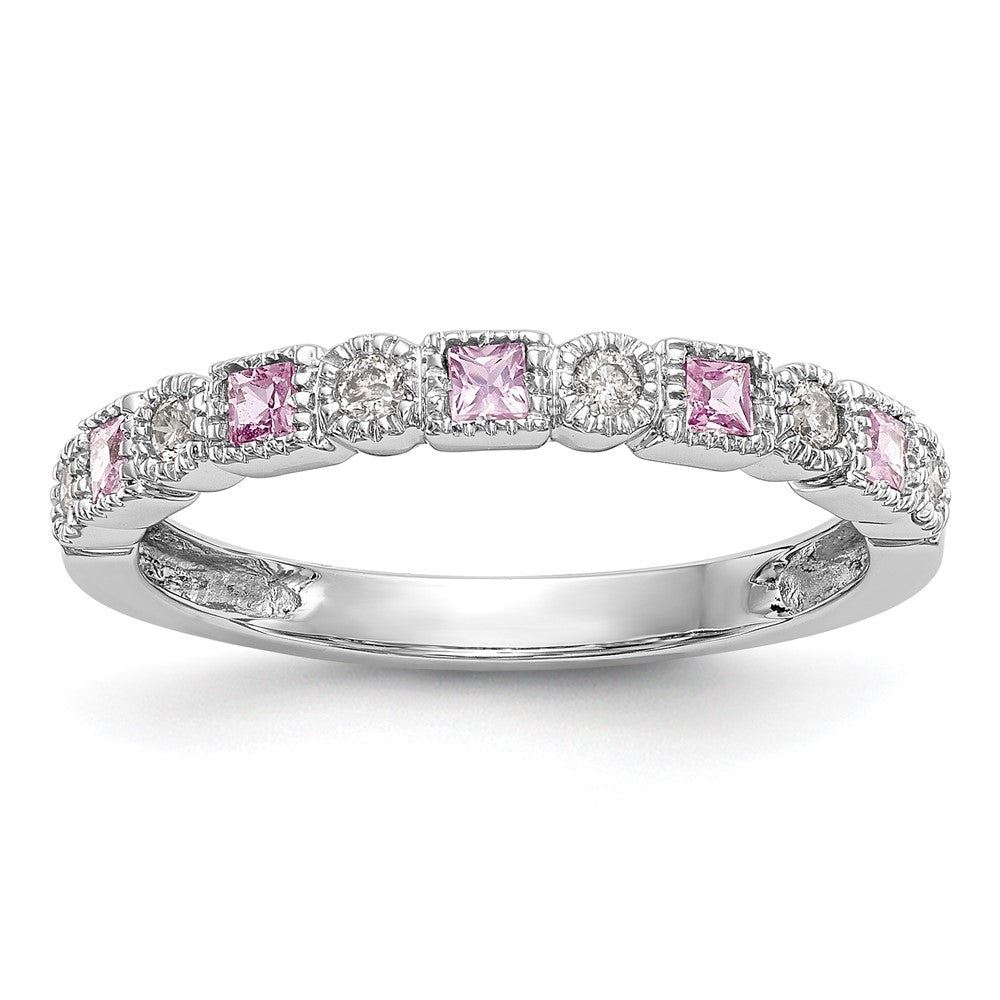 Shop Stylish 14K White Gold Diamond & Pink Sapphire Band - 1/10 Carat Diamonds