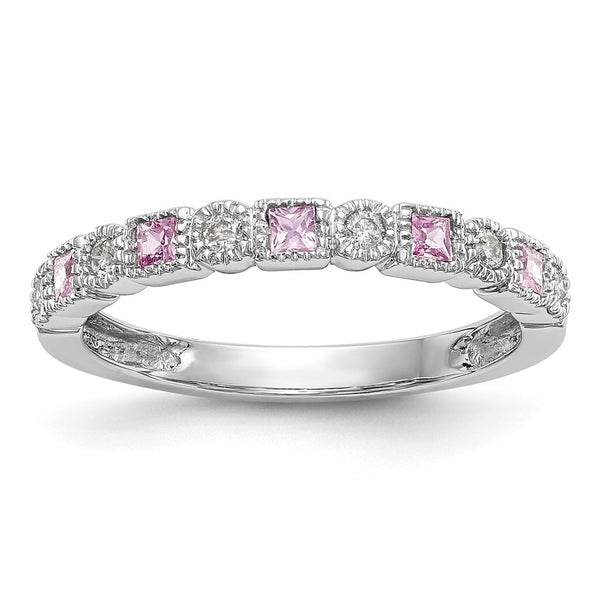 14K White Gold Diamond & Pink Sapphire Band - 1/10 Carat Diamonds
