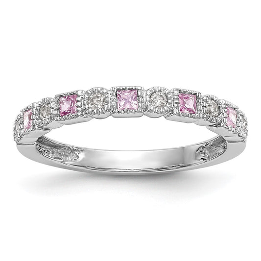 Shop Stylish 14K White Gold Diamond & Pink Sapphire Band - 1/10 Carat Diamonds